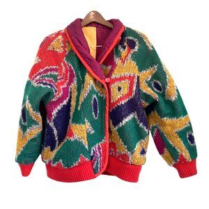 Vintage Jennifer Chase Shawn Neck size L 80s 90s Sweater Jacket Reversible Boho
